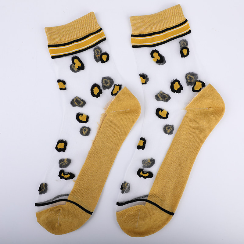 Moda şeffaf naylon ipek pamuk alt kadın çorapları Leopar desen çiçek şeffaf ipek kadın çorapları Kristal ipek kadın çorapları WSD1939